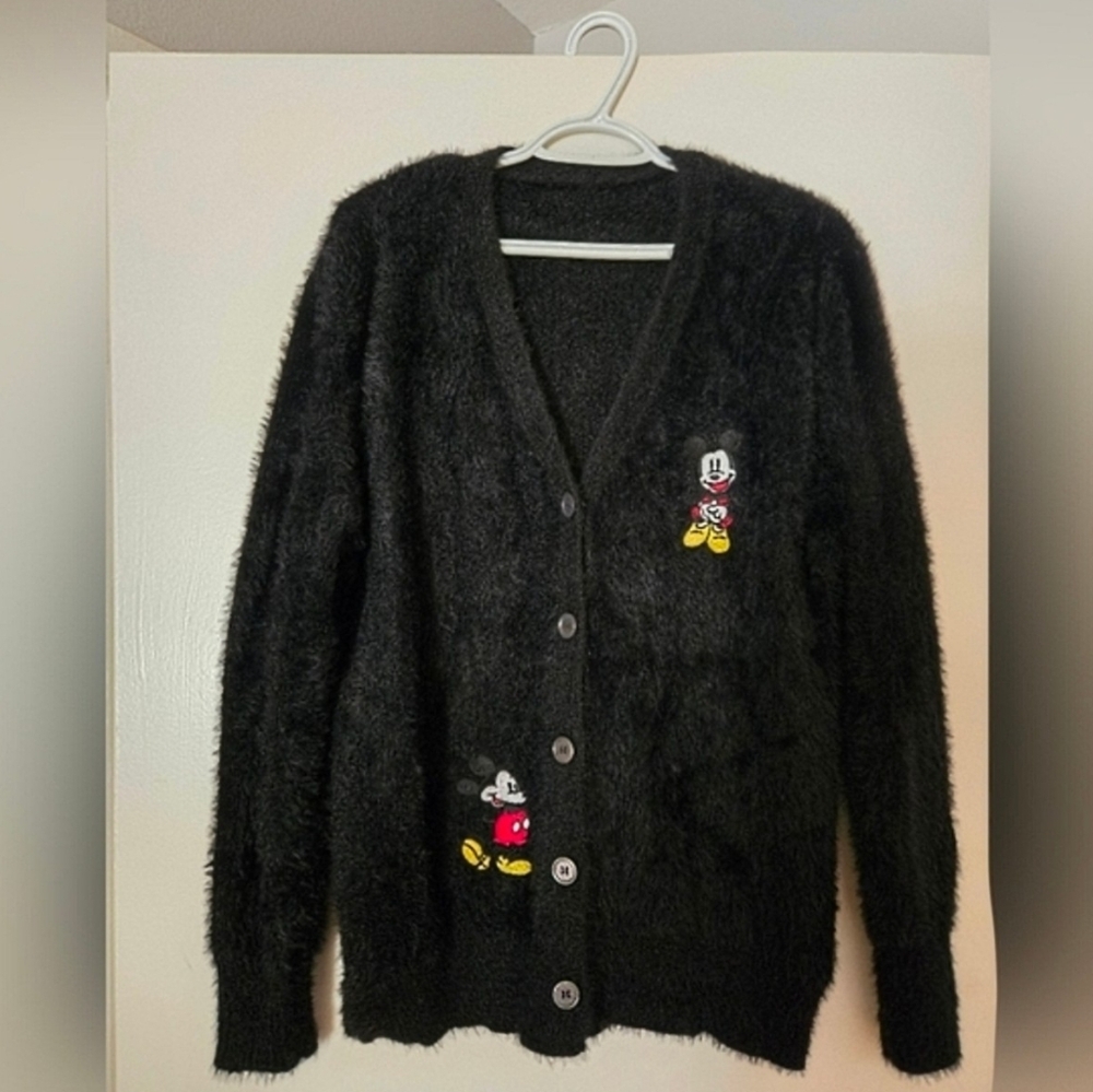 Black Fur Mickey Mouse Women's  Sweater